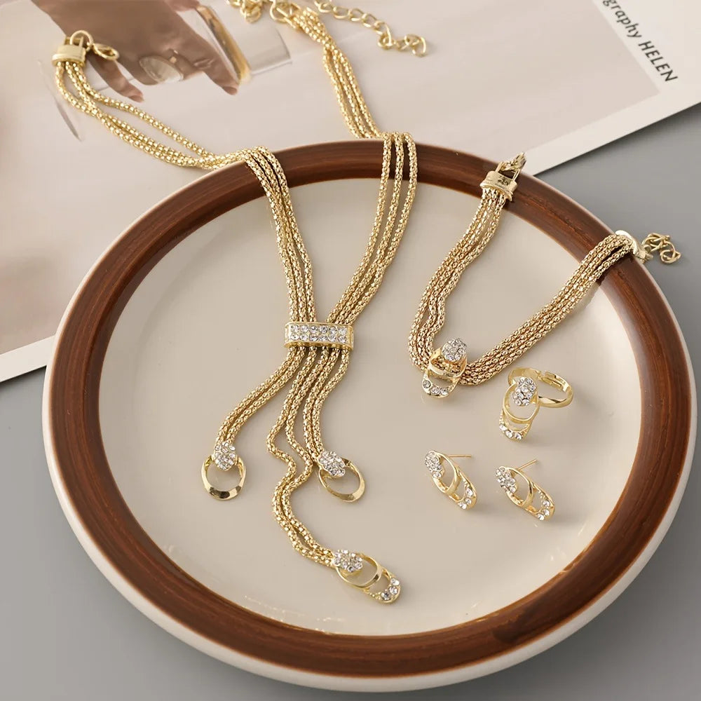 Unique 4-Piece Jewelry Set - Necklace, Bracelet, Earrings & Ring Jewelry Trendy & Stylish.
