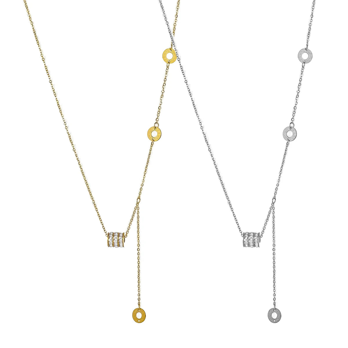 Asymmetrical Elegance Side Pendant Necklace. Luxury Women Fashion Modern Necklace with Side Loose Pendent.