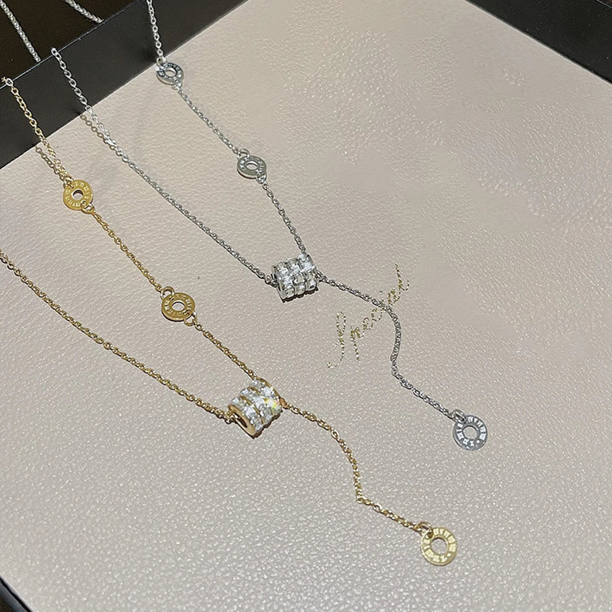 Asymmetrical Elegance Side Pendant Necklace. Luxury Women Fashion Modern Necklace with Side Loose Pendent.