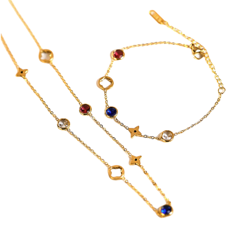 Colorful Stones Four Leaf Flower Luxury Necklace