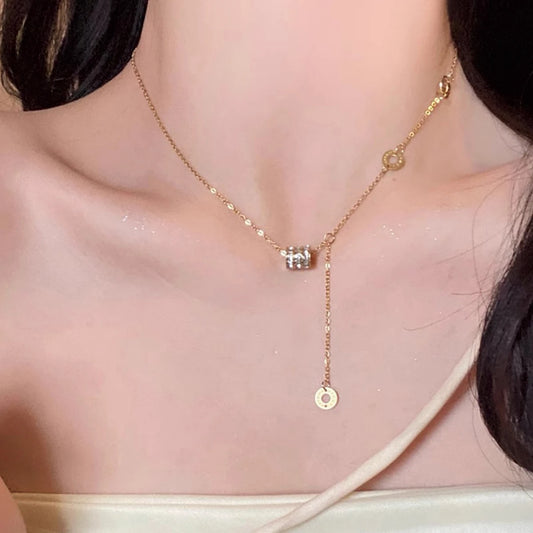 Asymmetrical Elegance Side Pendant Necklace. Luxury Women Fashion Modern Necklace with Side Loose Pendent.