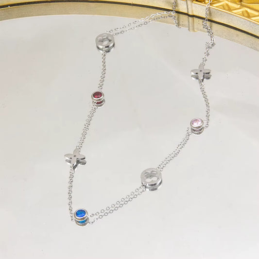 Colorful Stones Four Leaf Flower Luxury Necklace