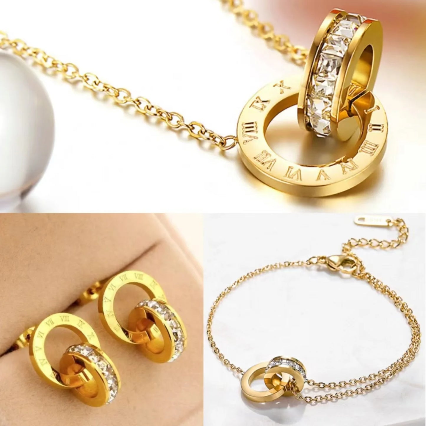 Beautiful Roman Numerals Jewelry Set – Necklace, Bracelet & Earrings