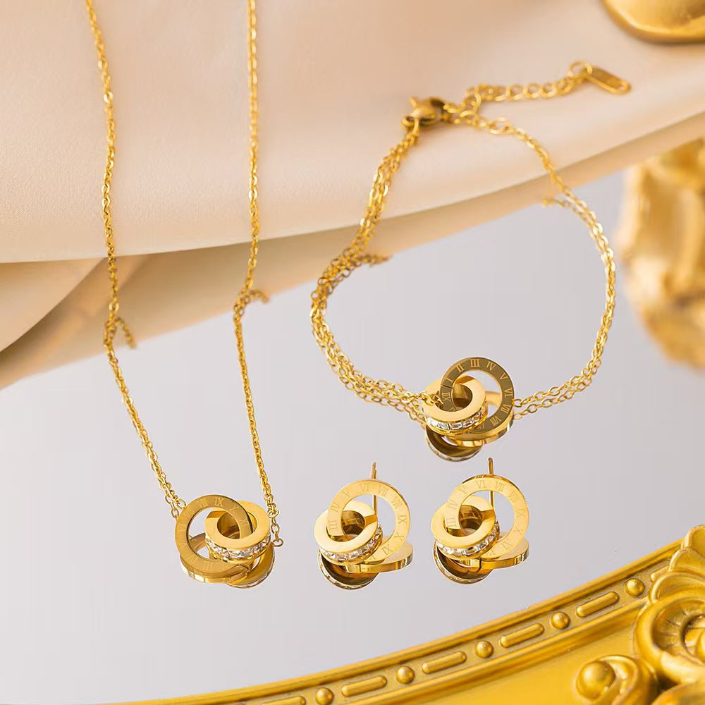 Beautiful Roman Numerals Jewelry Set – Necklace, Bracelet & Earrings