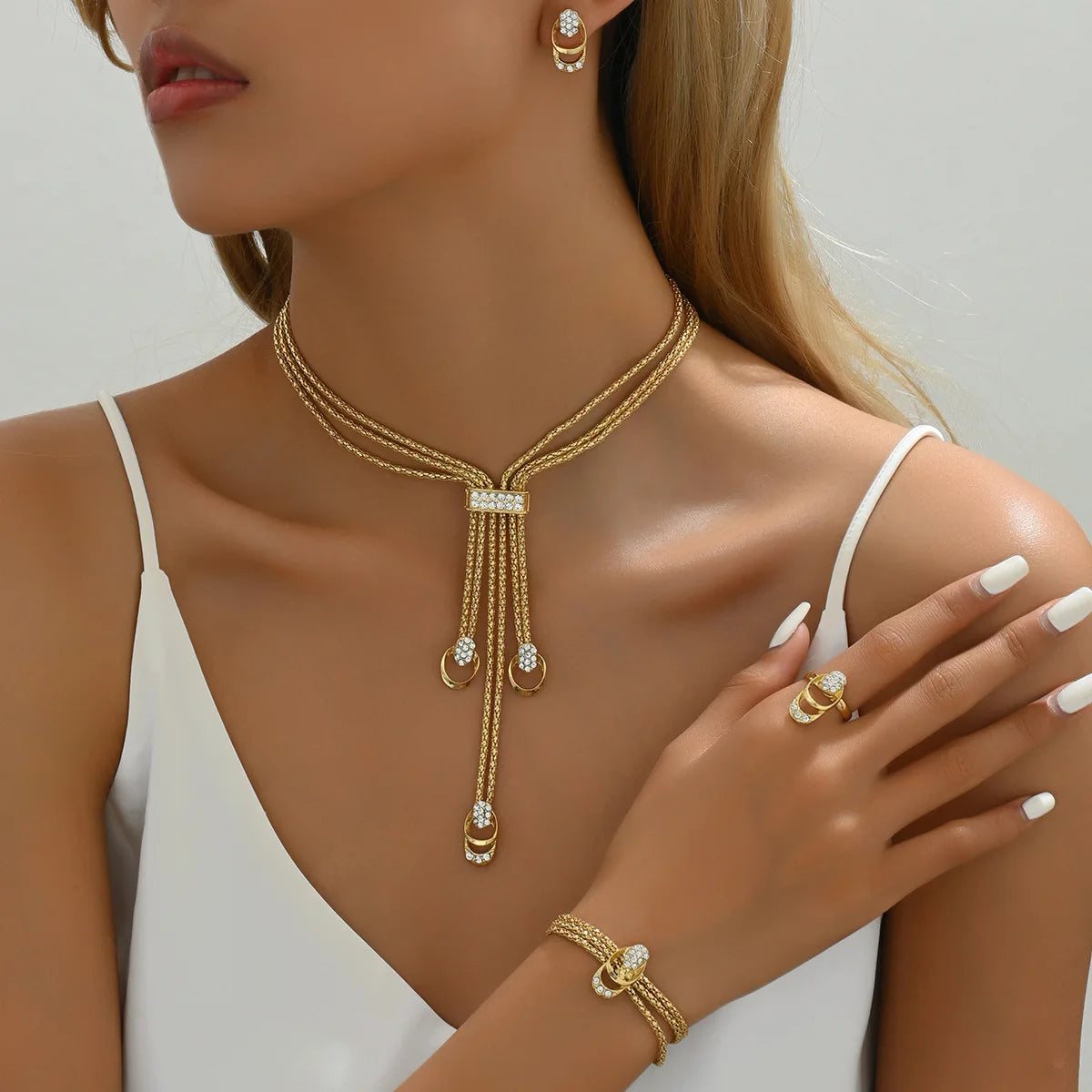 Unique 4-Piece Jewelry Set - Necklace, Bracelet, Earrings & Ring Jewelry Trendy & Stylish.